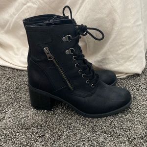 White Mountain Black Heeled Lace Up Booties